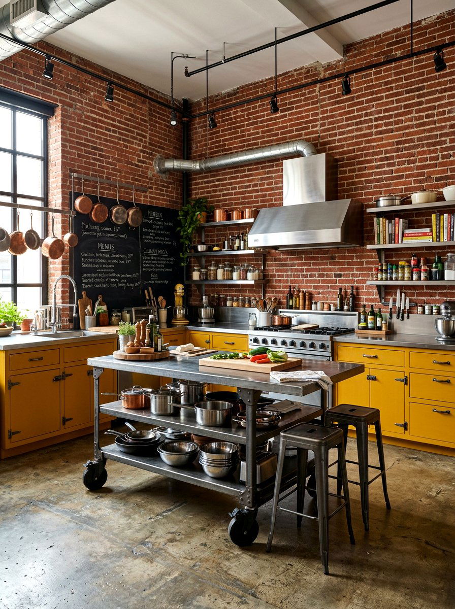 Mustard Yellow Industrial Style - 30 muted yellow kitchen ideas