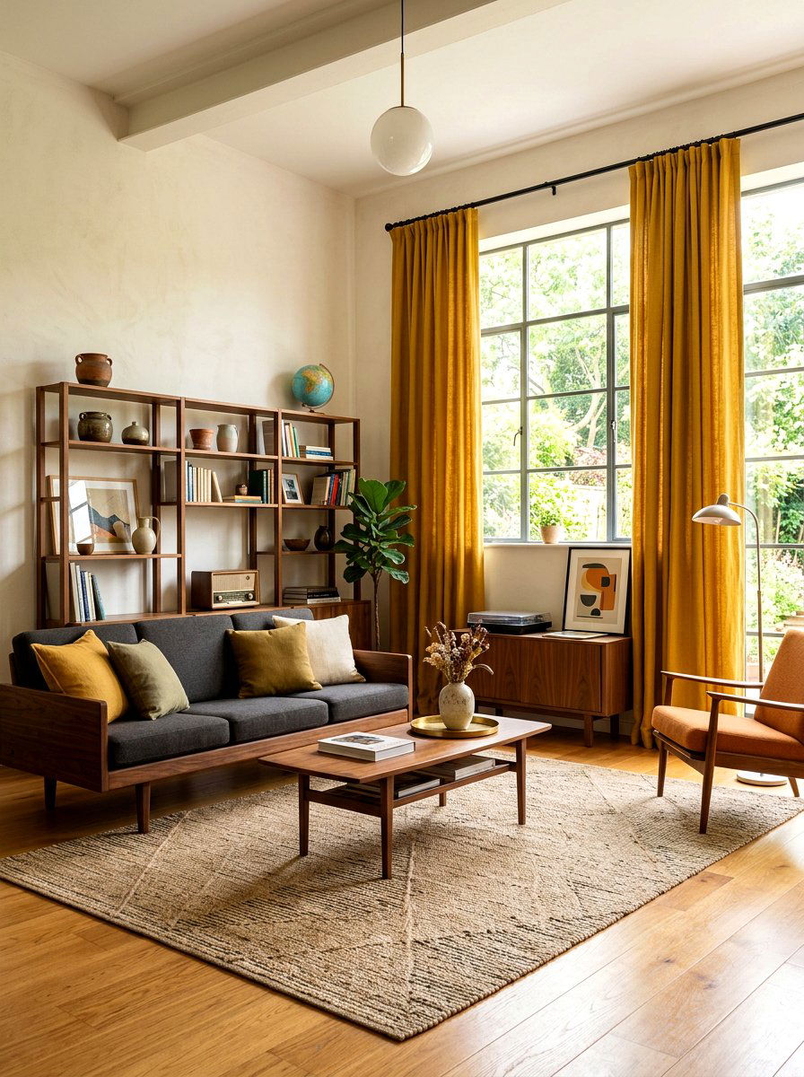 Mustard Yellow Linen Curtains - 30 dramatic drapery living room ideas