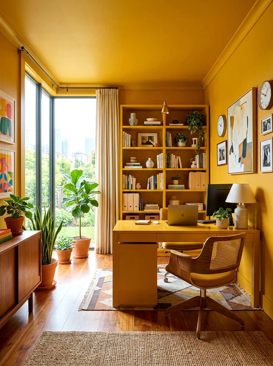 Mustard Yellow Office - 30 color drenched office ideas