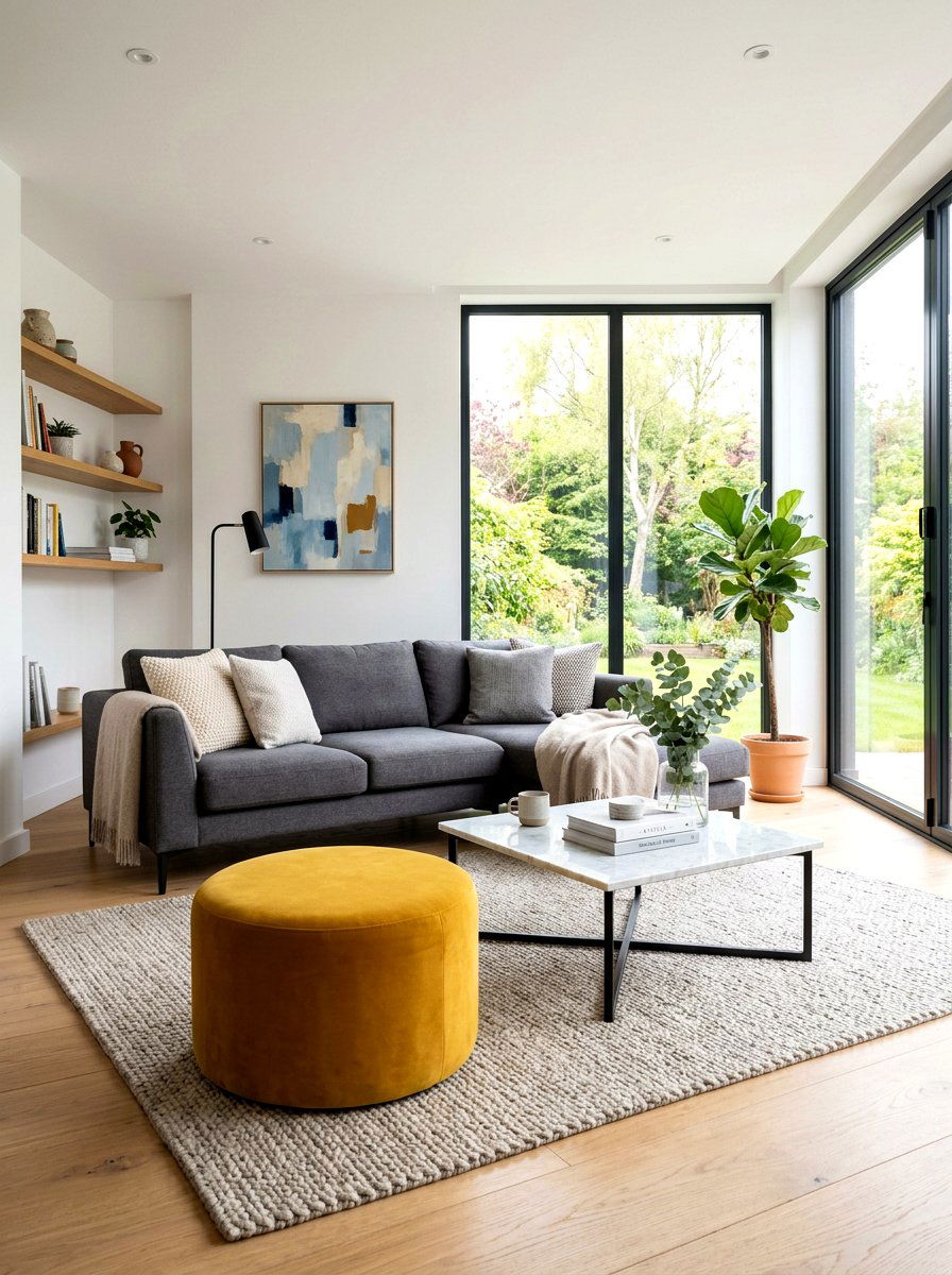 Mustard Yellow Ottoman Pouf - 30 mustard decor ideas