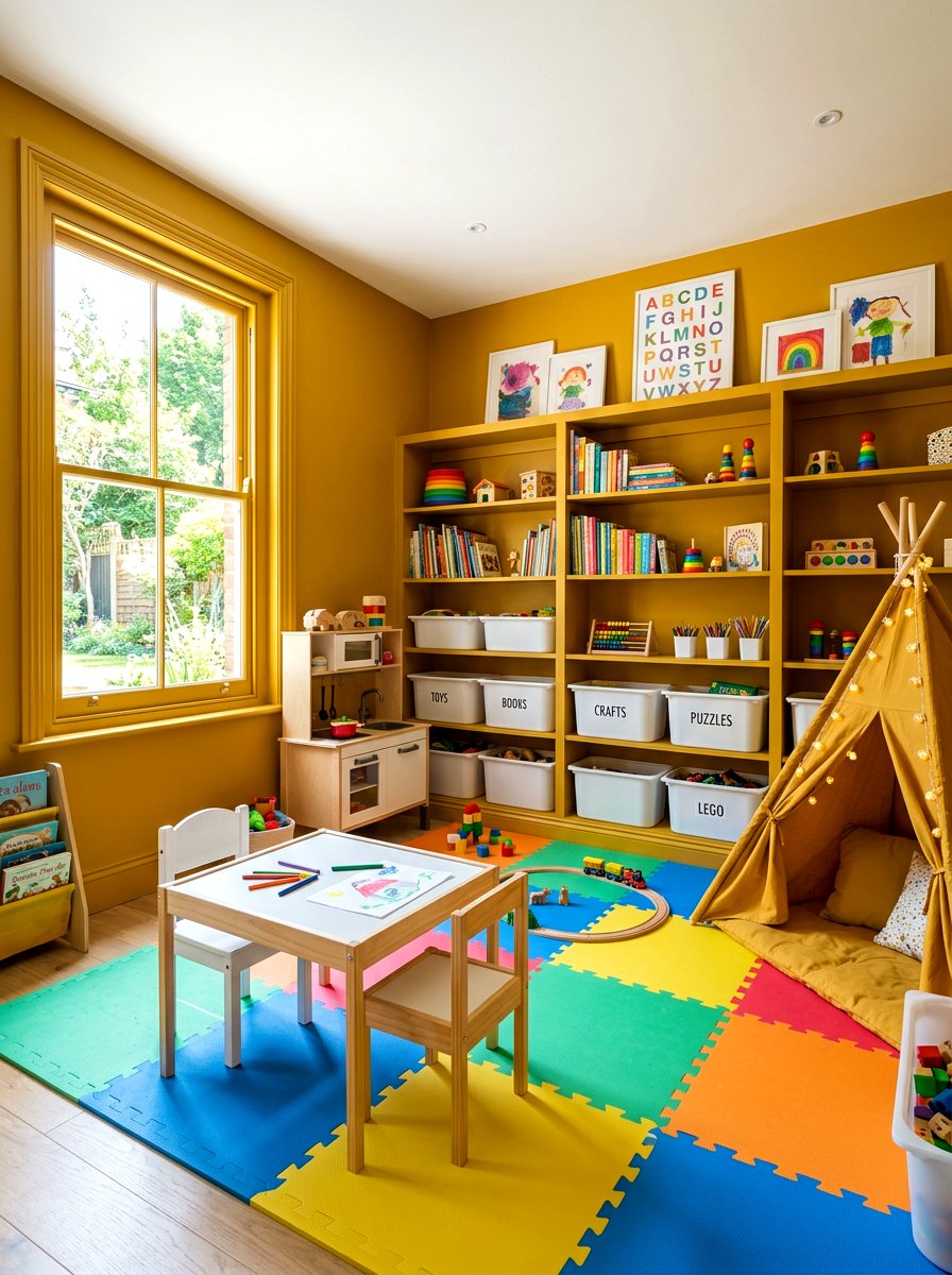 Mustard Yellow Playroom - 30 color drenched kids room ideas