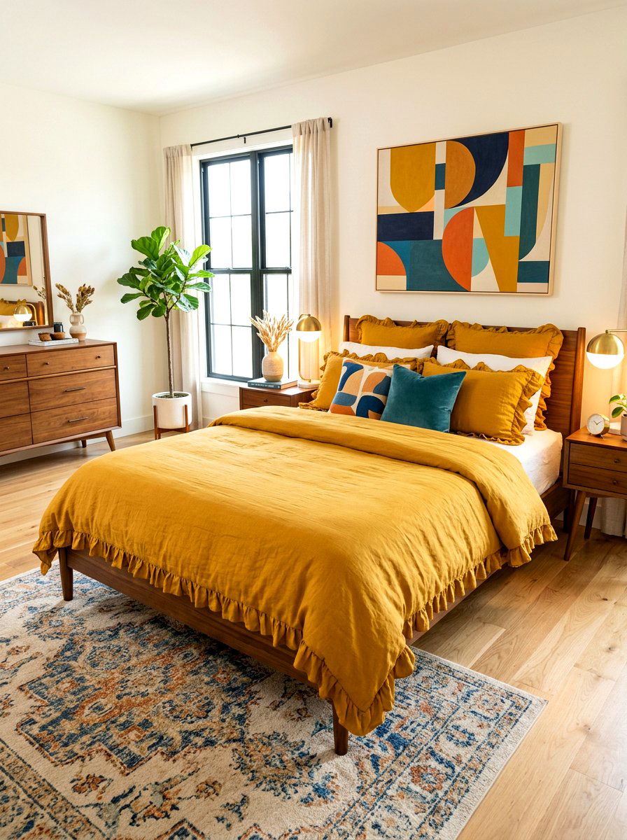 Mustard Yellow Ruffled Linen Bedding - 30 ruffled linen bedding ideas