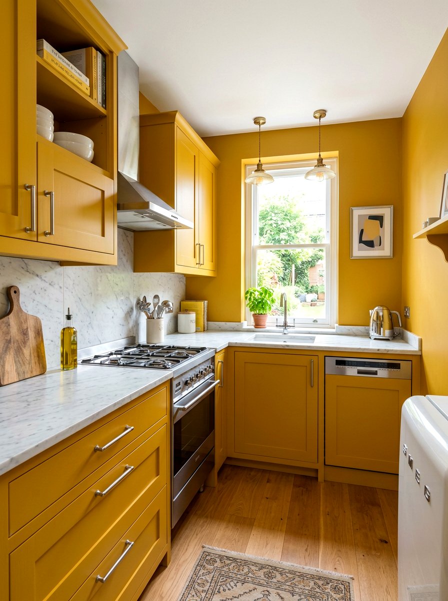 Mustard Yellow Small Kitchen - 30 color drenched small room ideas