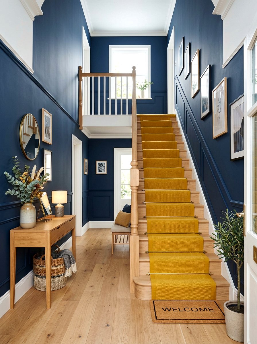 Mustard Yellow Stair Runner - 30 dramatic stair runner ideas