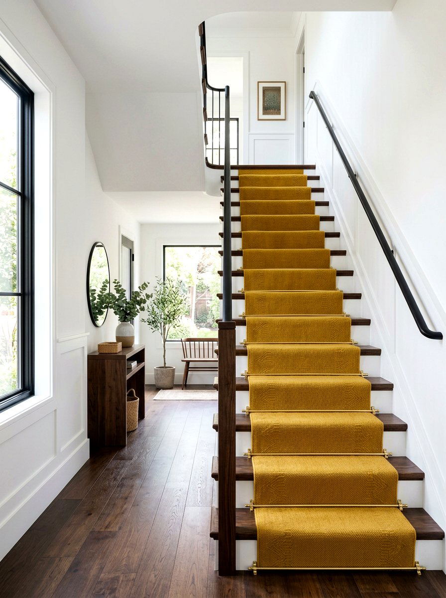 Mustard Yellow Staircase Runner - 30 mustard decor ideas