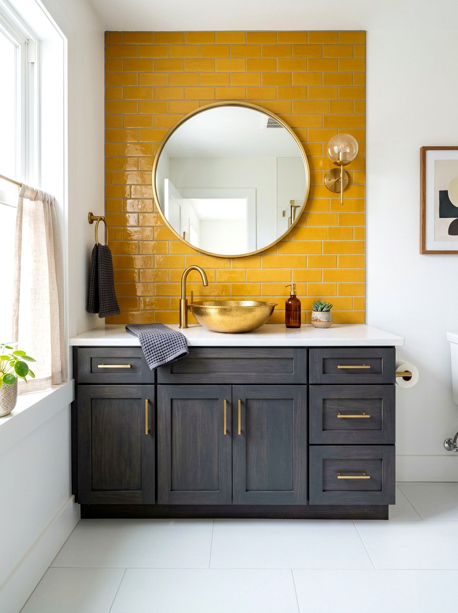 Mustard Yellow Subway Tile - 30 colorful bathroom tile ideas