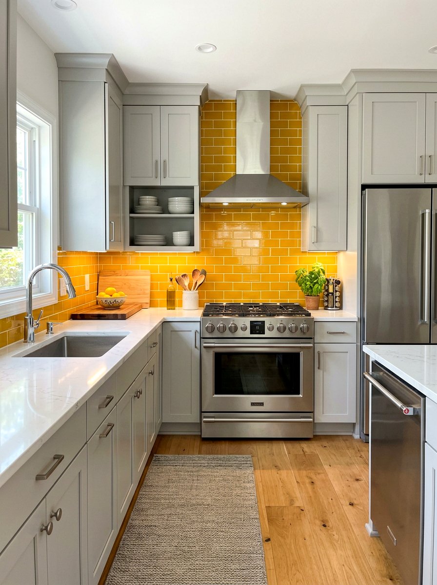Mustard Yellow Tiled Backsplash - 30 mustard decor ideas