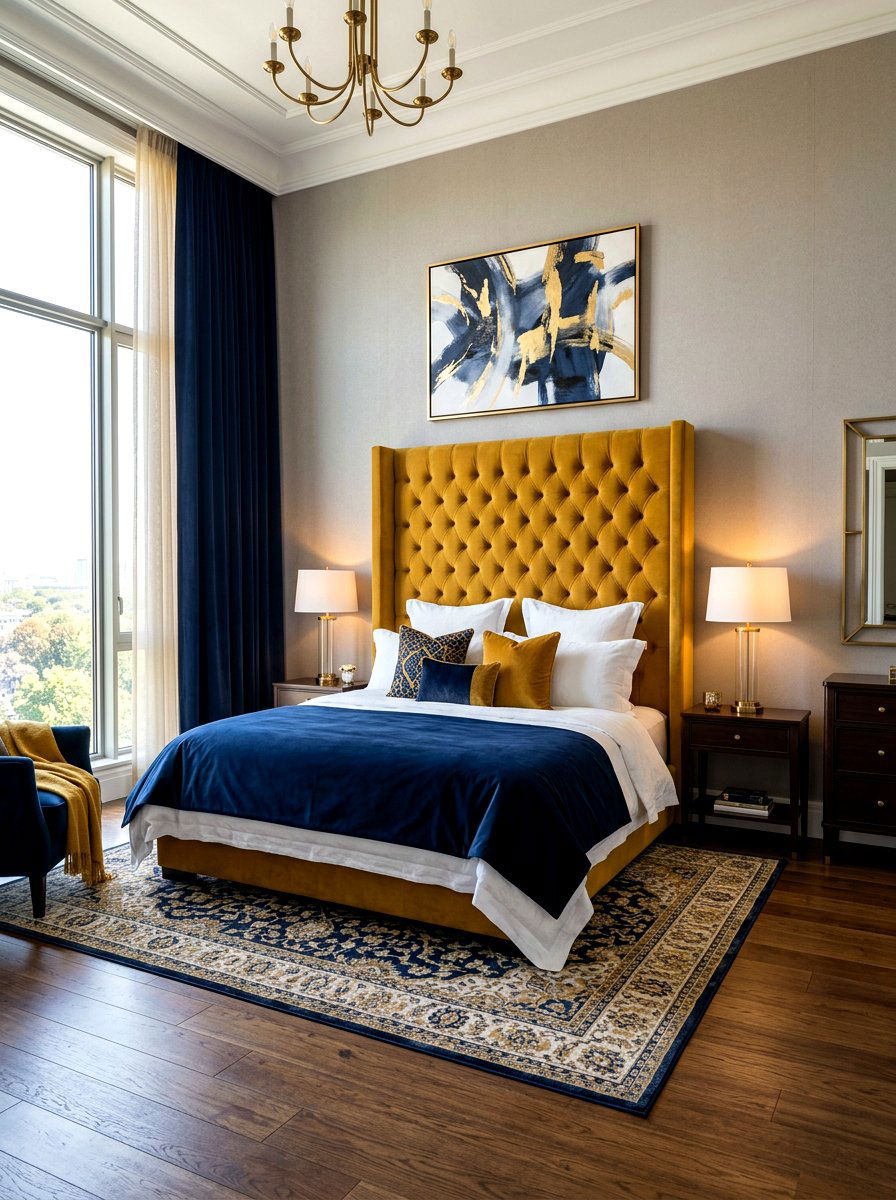 Mustard Yellow Velvet Headboard - 30 mustard decor ideas