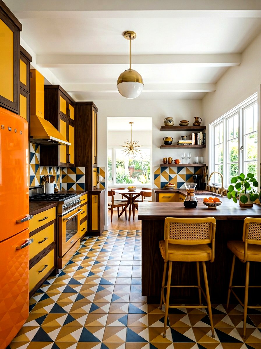 Mustard Yellow and Dark Wood Kitchen - 30 stained and painted kitchen ideas