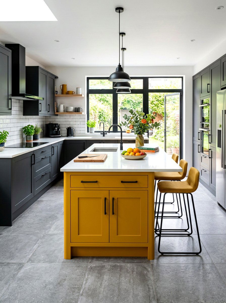 Mustard yellow and grey kitchen cabinets - 30 kitchen paint cabinet combo ideas