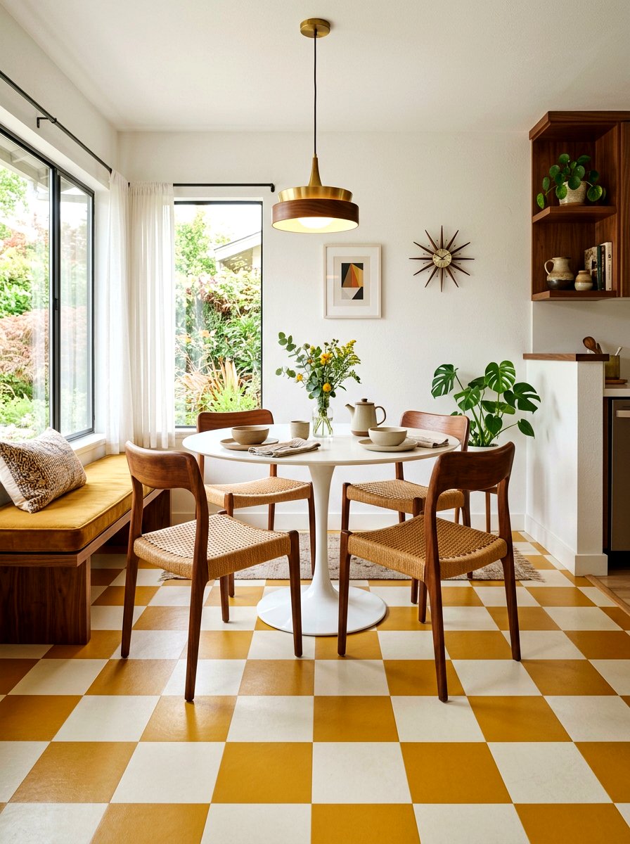 Mustard yellow and white checkerboard - 30 peel and stick checkerboard floor ideas