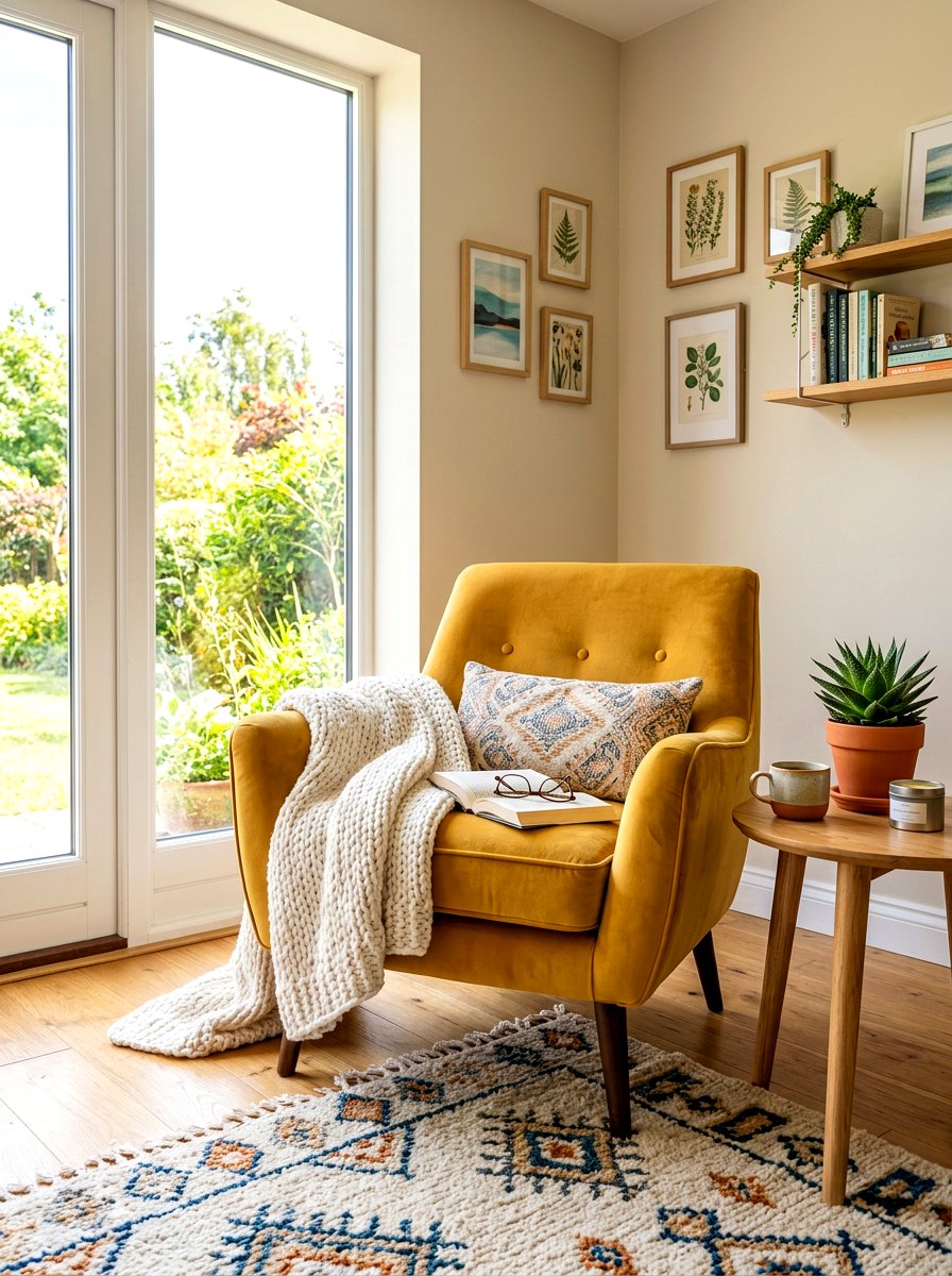 Mustard yellow armchair - 30 ochre living room ideas