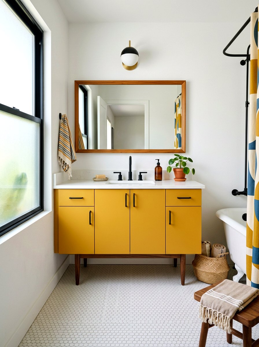 Mustard yellow bathroom vanity - 30 painted bathroom vanity ideas