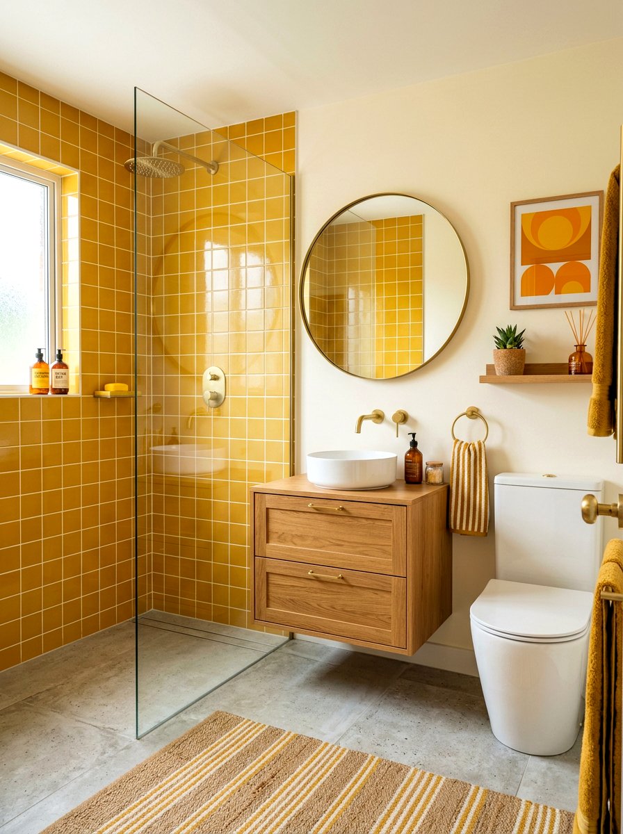 Mustard yellow bathroom - 30 retro bathroom ideas