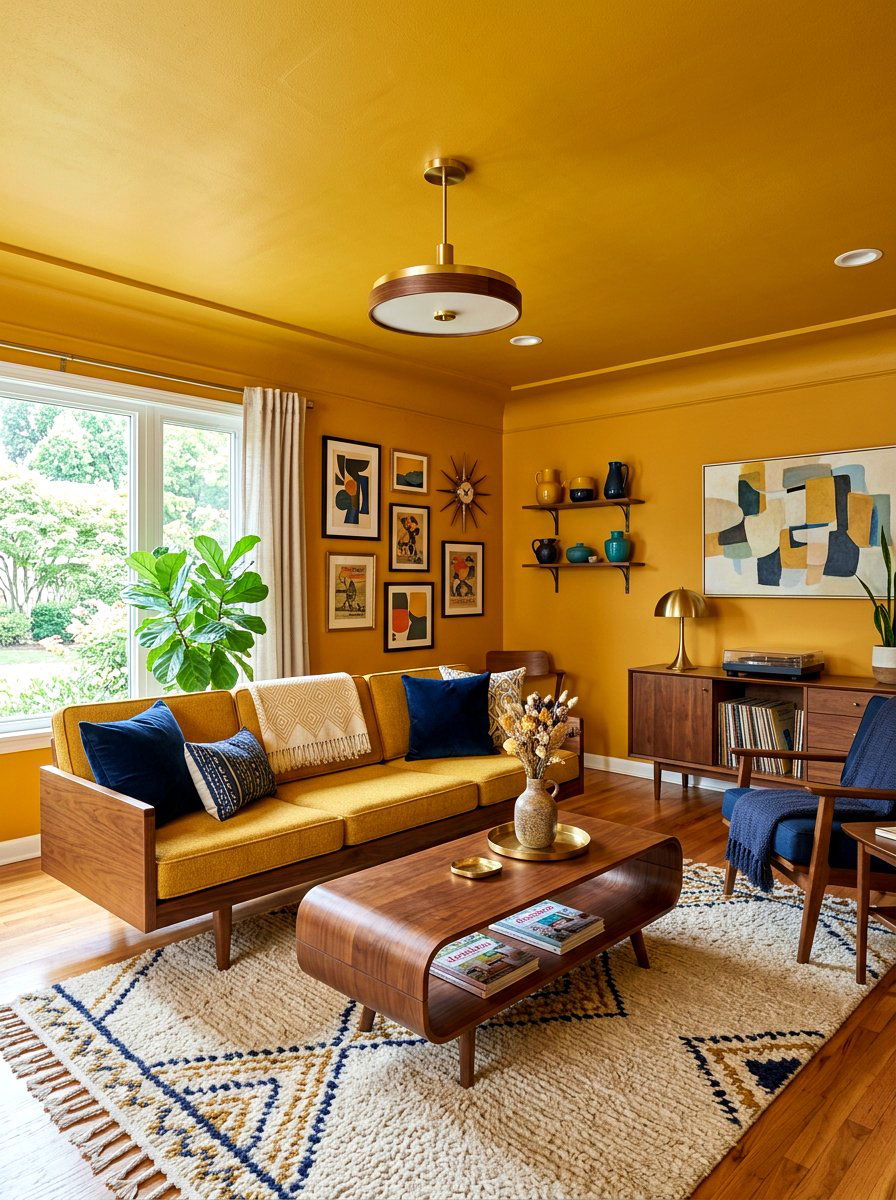 Mustard yellow ceiling color - 30 ceiling drench living room ideas