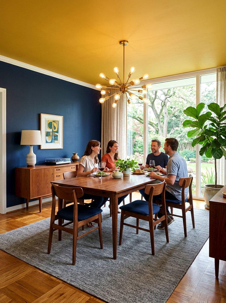 Mustard yellow dining room ceiling - 30 painted ceiling dining room ideas