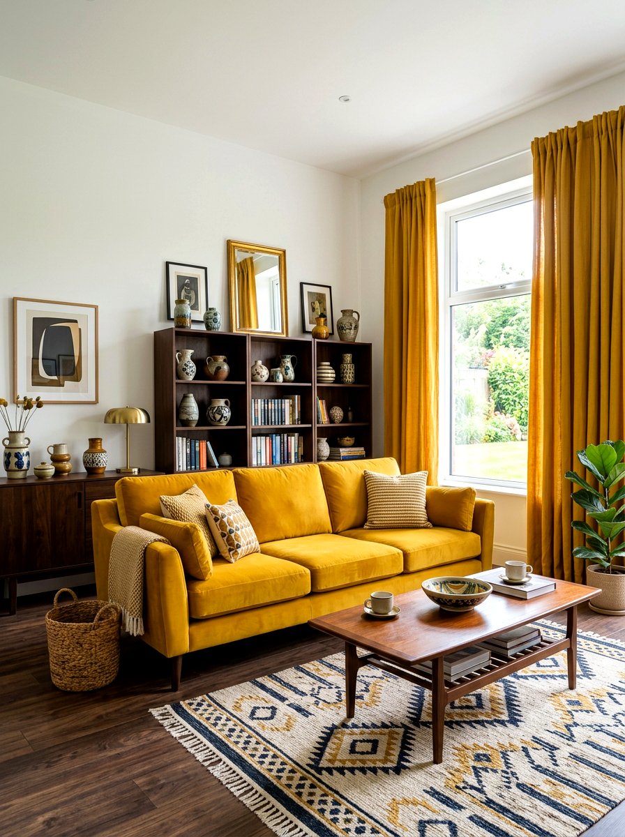 Mustard yellow living room - 30 seventies living room ideas