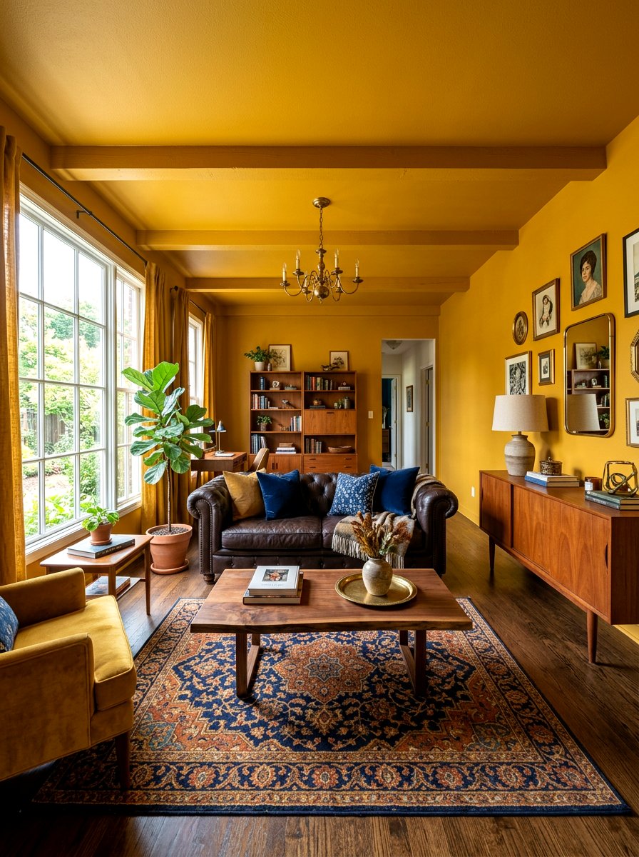 Mustard yellow living room - 30 color drench living room ideas