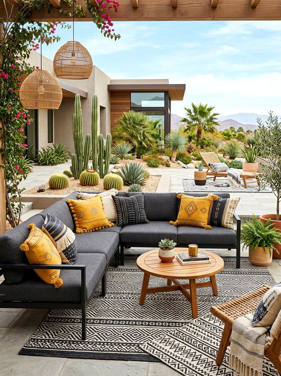 Mustard yellow pillow - 30 boho patio cushion ideas