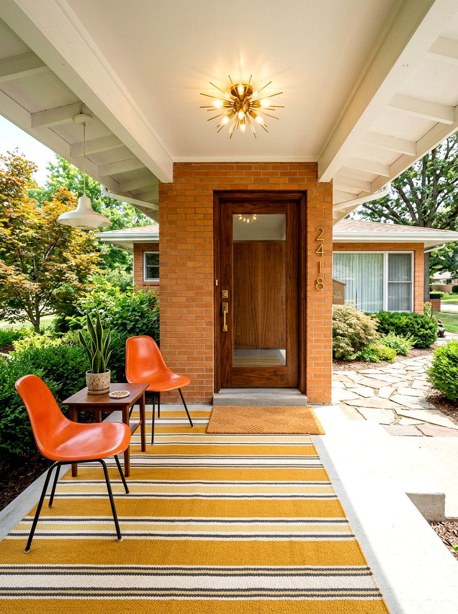 Mustard yellow striped rug - 30 porch doormat layering ideas