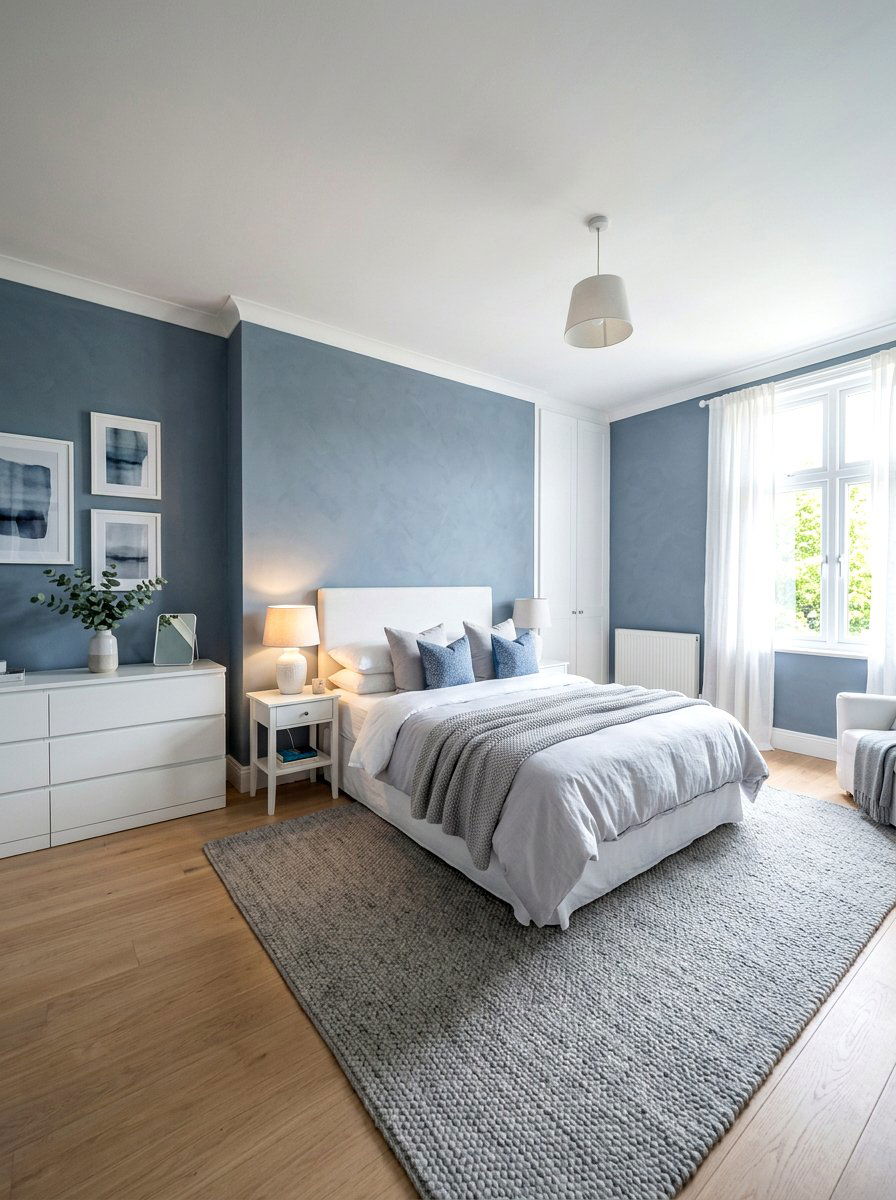 Muted Blue Walls - 30 low stimulation bedroom ideas