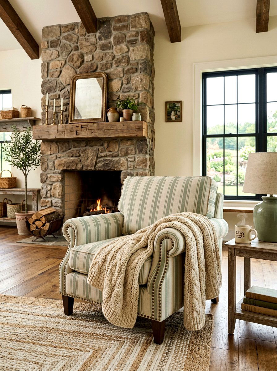 Muted Circus Stripe Armchair - 30 circus stripe living room ideas