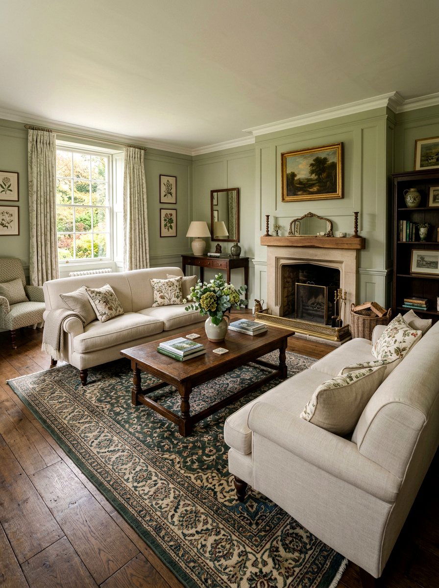 Muted Earth Tone Walls - 30 English manor living room ideas