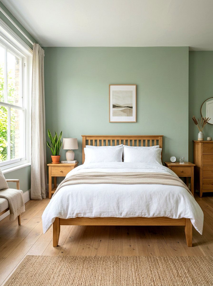 Muted Green Wall - 30 Japandi bedroom ideas
