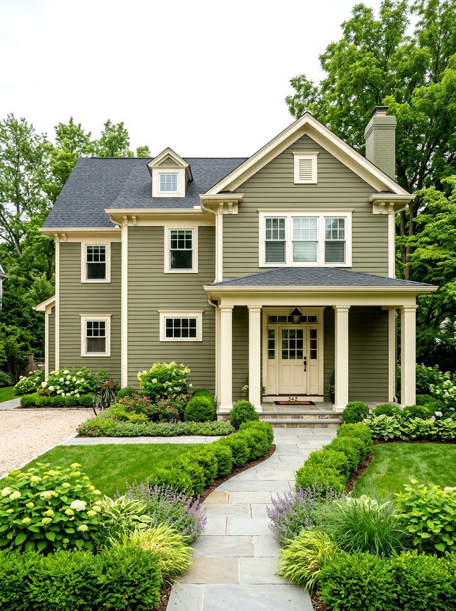 Muted Olive Green House - 30 olive green exterior ideas