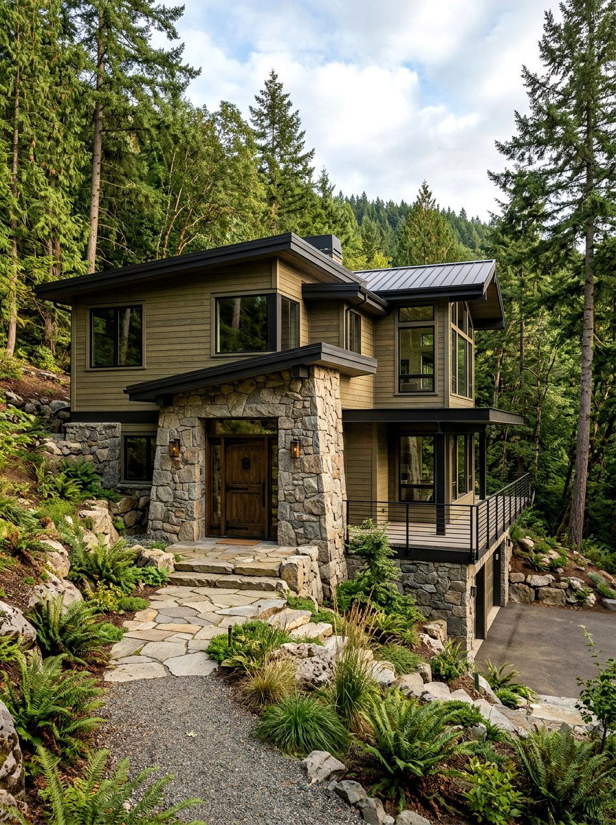 Muted Olive Wood Siding - 30 green house exterior ideas