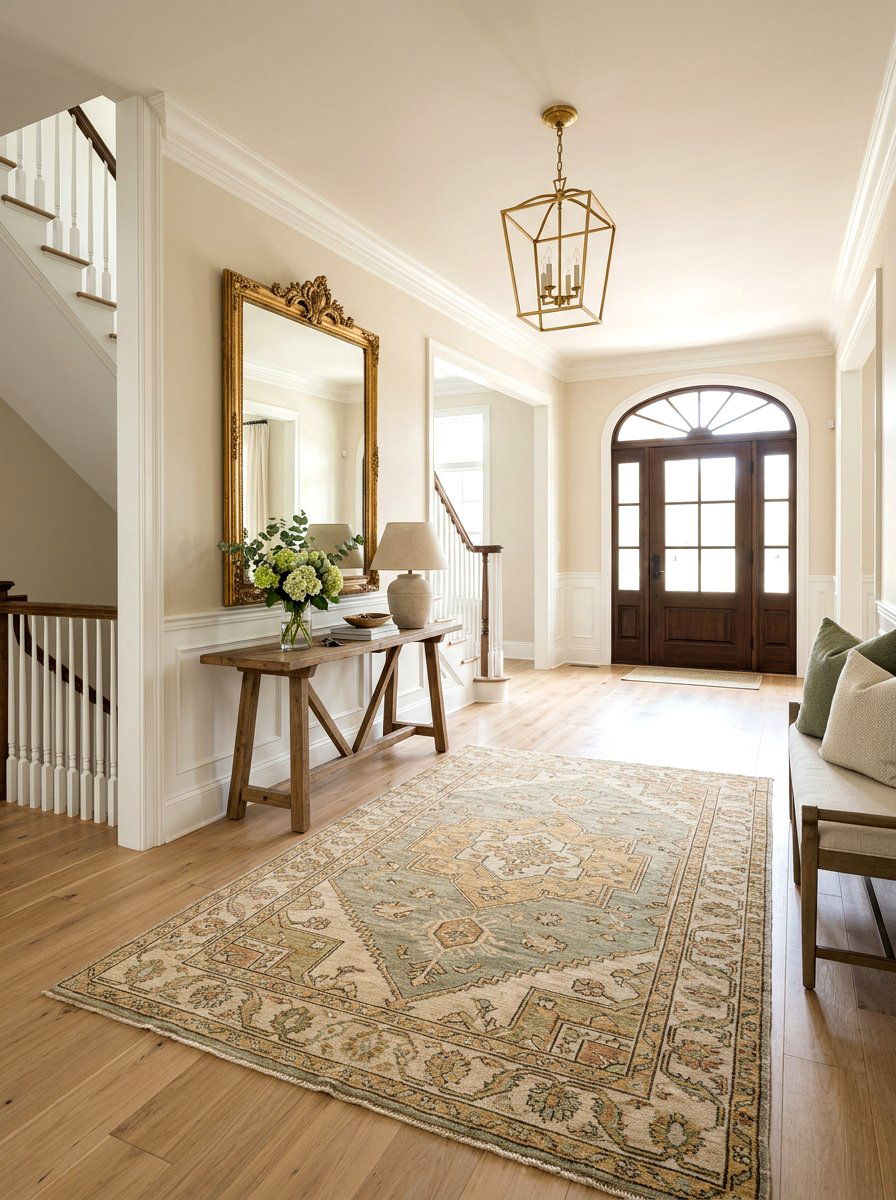 Muted Oushak Foyer - 30 antique rug foyer ideas
