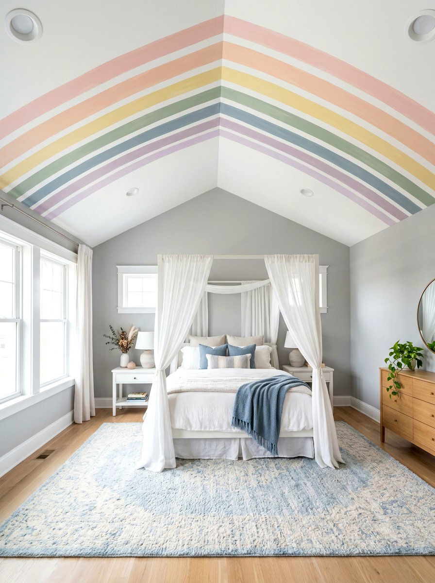 Muted Rainbow Ceiling - 30 muted rainbow bedroom ideas
