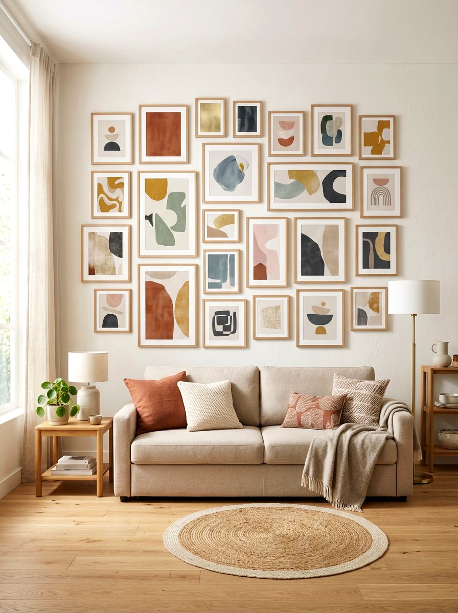 Muted Rainbow Gallery Wall - 30 muted rainbow bedroom ideas