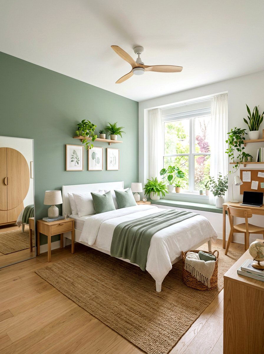 Muted Sage Green Accents - 30 minimalist teen room ideas