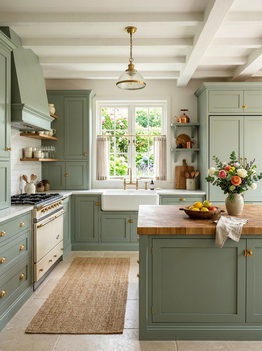 Muted Sage Green Cabinet - 30 Paris cafe kitchen ideas
