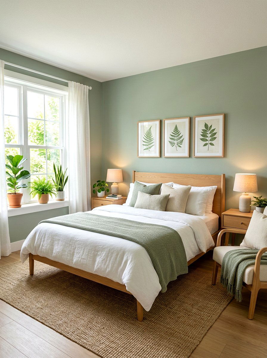 Muted Sage Green - 30 organic modern bedroom ideas