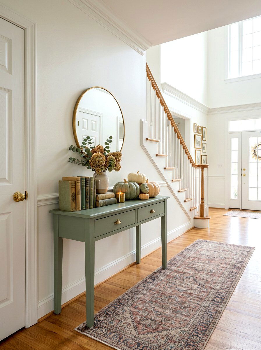 Muted Tone Console Table - 30 fall entryway decor ideas