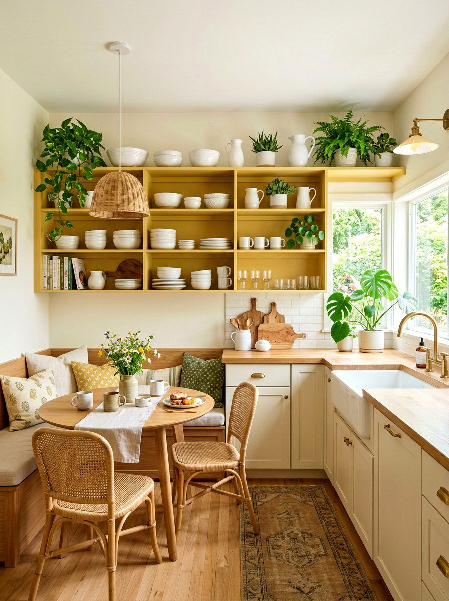 Muted Yellow Open Shelving - 30 muted yellow kitchen ideas