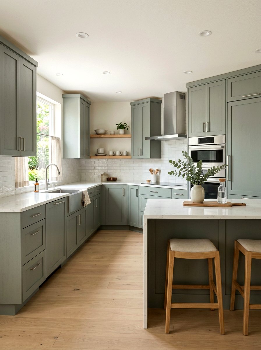 Muted sage green kitchen cabinets - 30 sage kitchen cabinet ideas