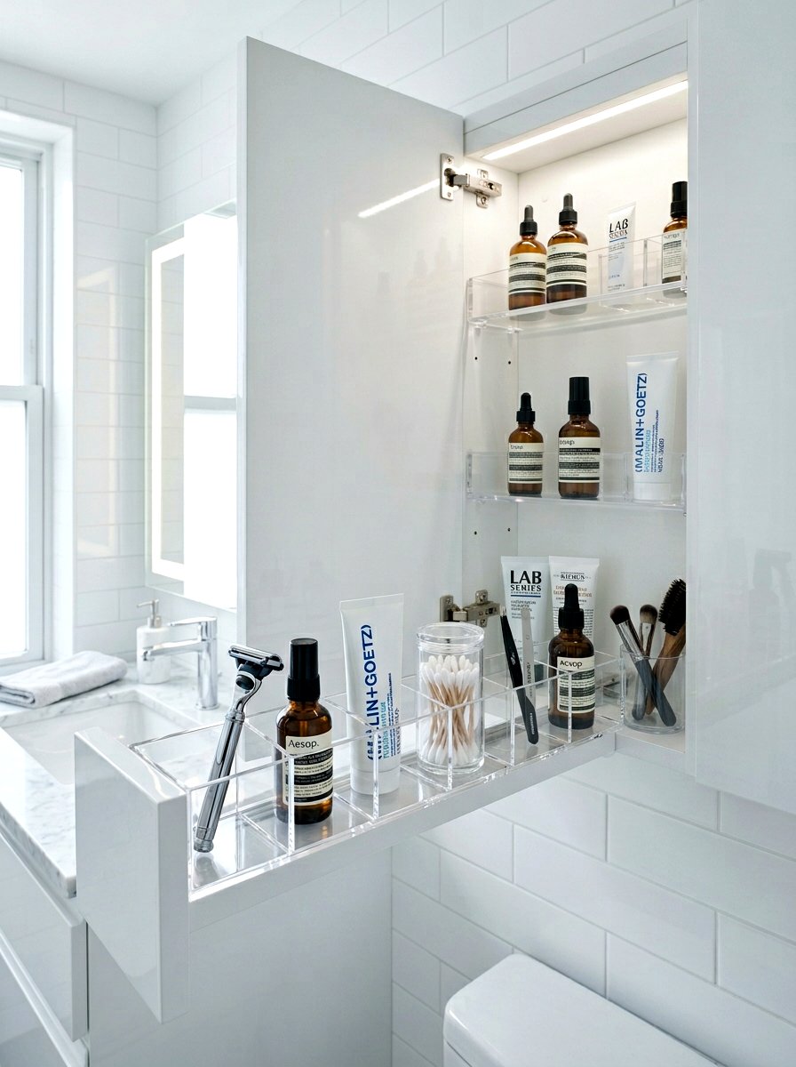 Narrow Acrylic Cabinet Tray - 30 medicine cabinet organization ideas