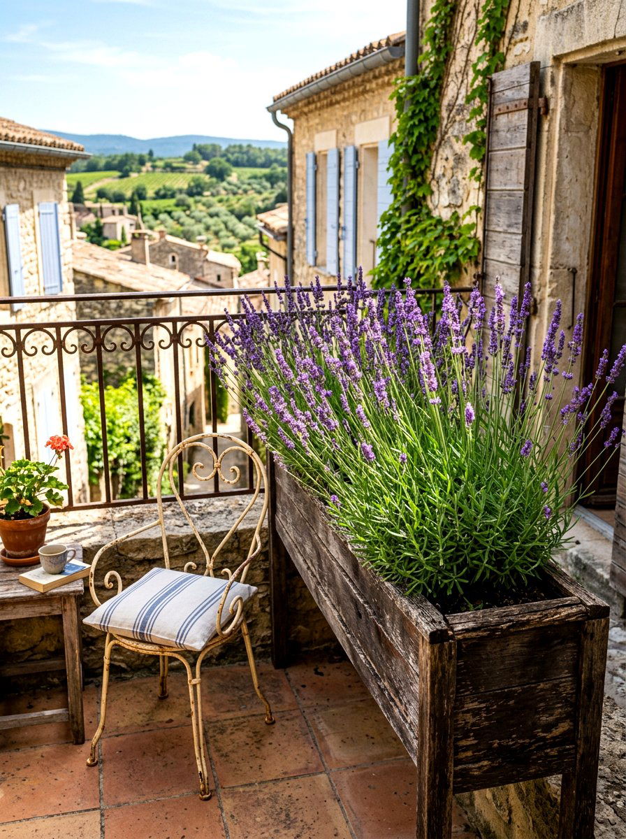 Narrow Balcony Planter With Lavender - 30 balcony privacy planter ideas