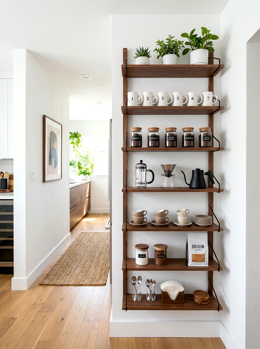 Narrow Coffee Bar Shelving - 30 coffee station shelf styling ideas