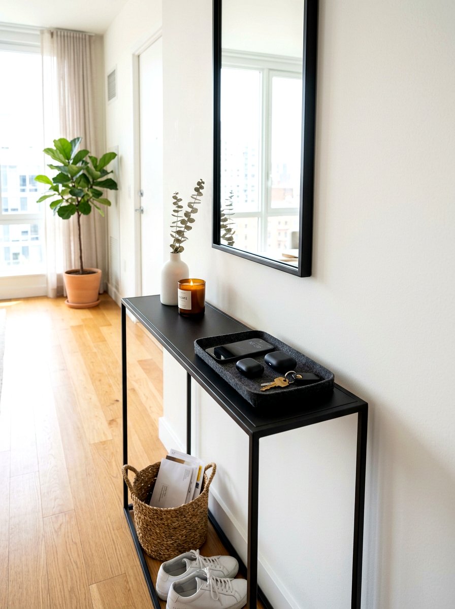 Narrow Console Table Tech Tray - 30 charging station entryway ideas