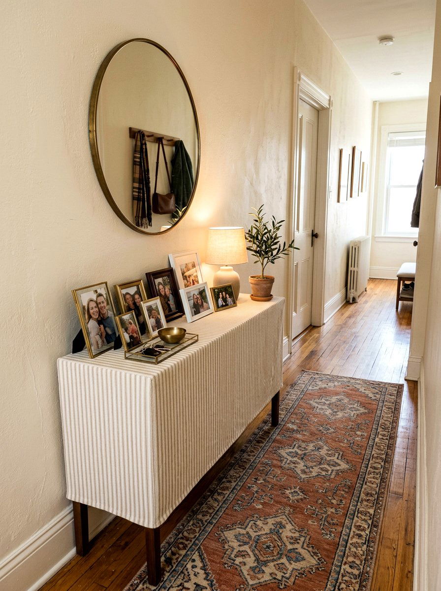 Narrow Entryway Fabric Table - 30 skirted foyer table ideas