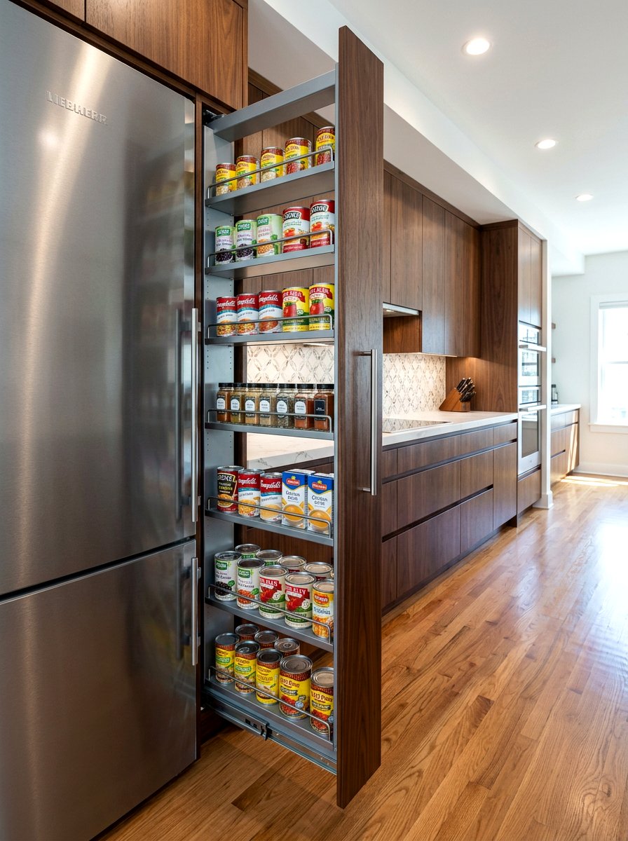 Narrow Gap Slide Out - 30 can storage ideas