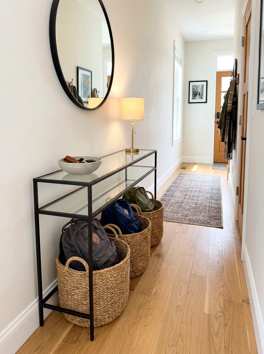 Narrow Hallway Console - 30 backpack drop zone ideas