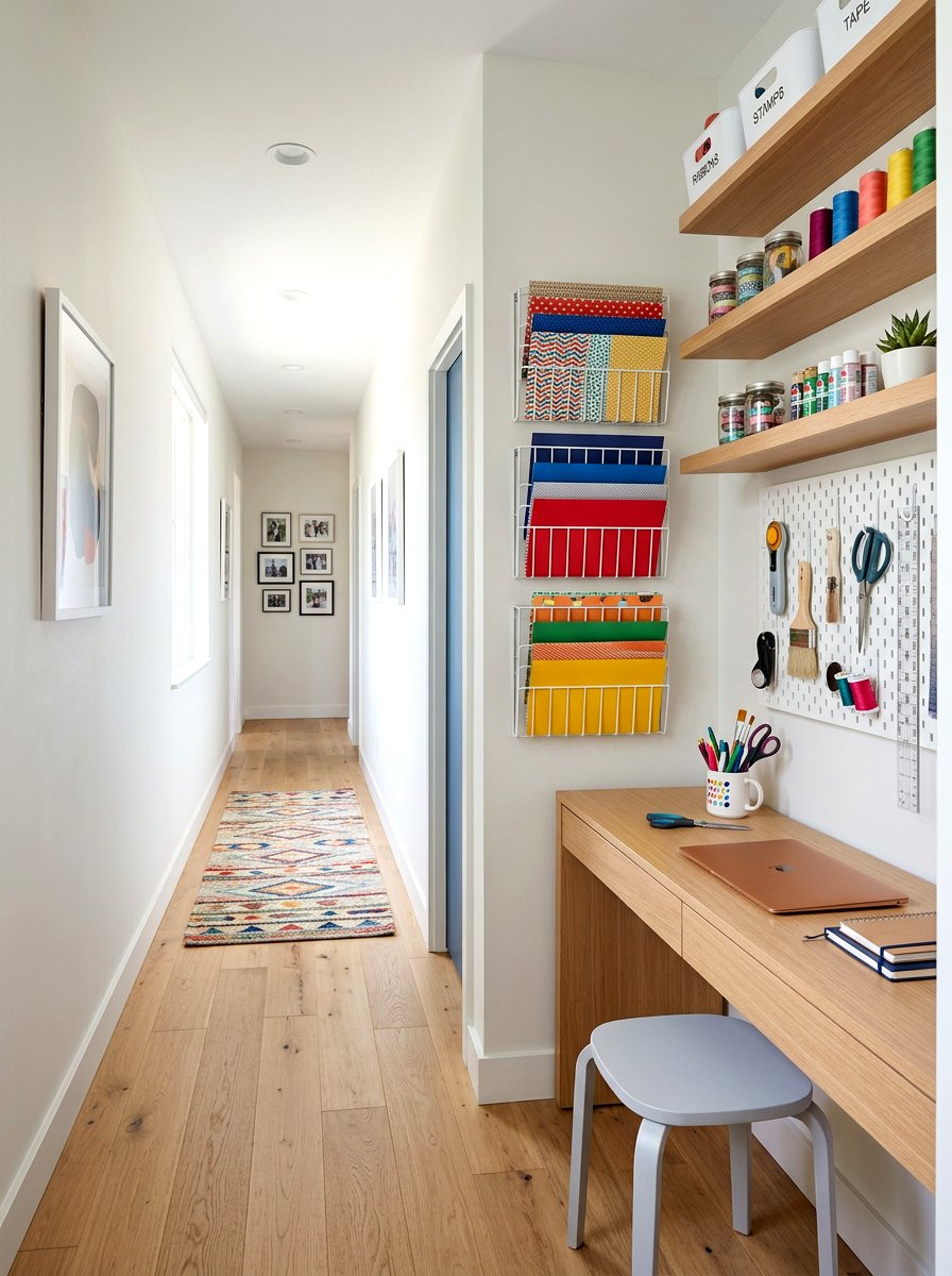 Narrow Hallway Craft Space - 30 crafting nook ideas