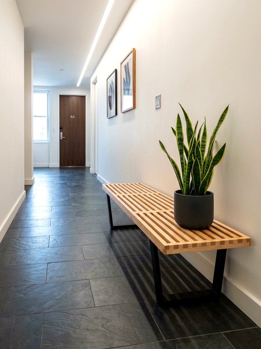 Narrow Slat Bench - 30 apartment entry bench ideas