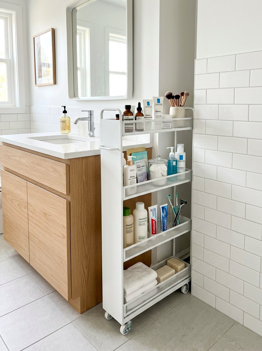 Narrow Slide Out Cart - 30 aesthetic bathroom cart ideas