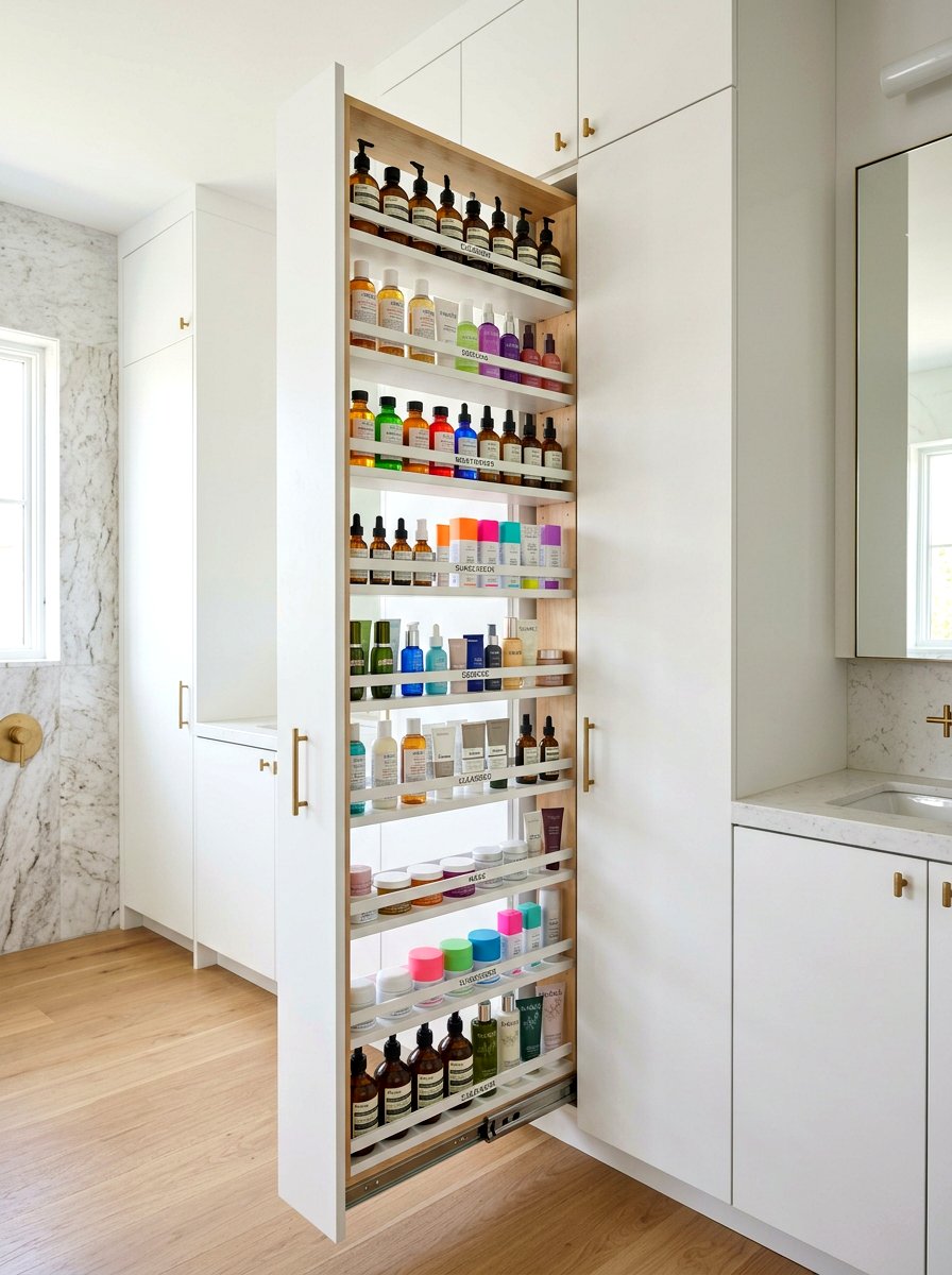 Narrow Slide Out Tower - 30 vanity tower storage ideas